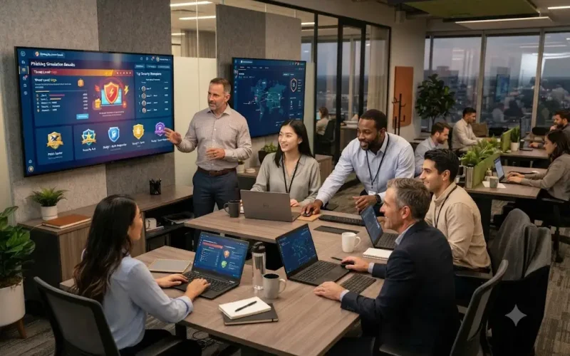gamification in cyber security training interface with phishing simulation